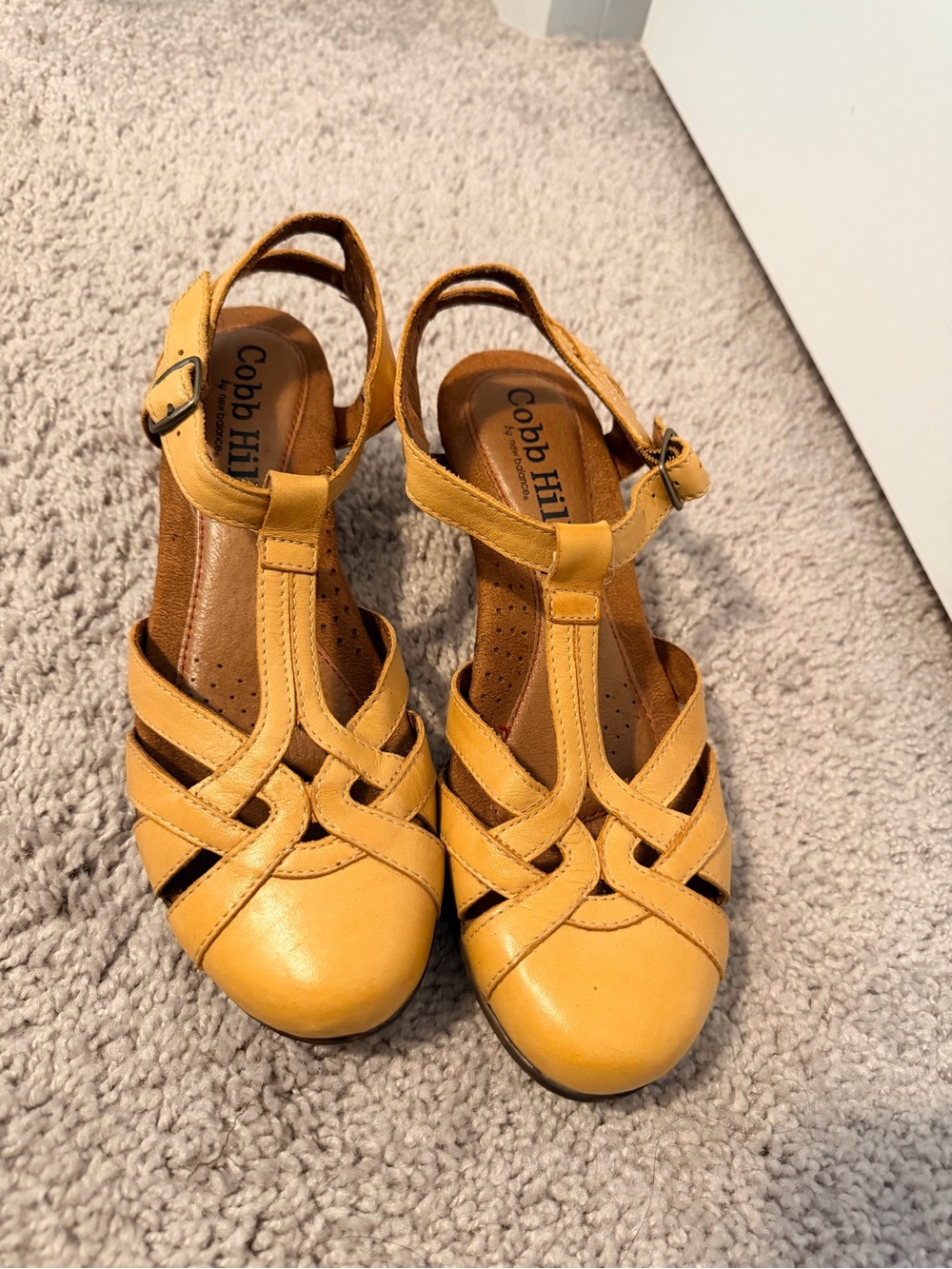 Cobb Hill by New Balance Mustard Yellow T-Strap Woven Sandals